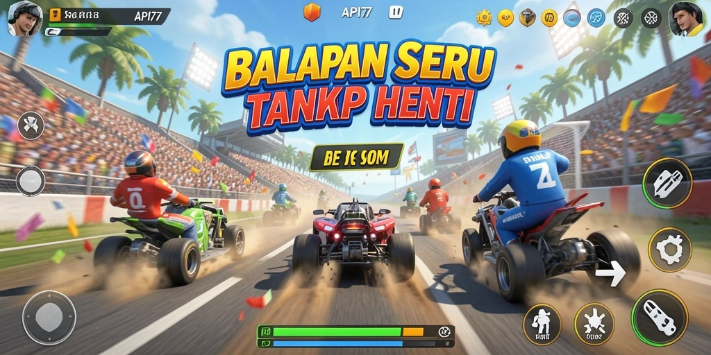 Tampilan gameplay seru dalam API77, aksi balap yang menegangkan.