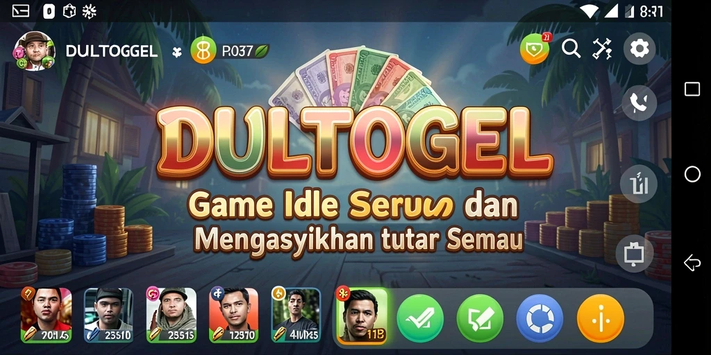 Gameplay DULTOGEL menampilkan aktivitas Idle yang seru dan menarik.