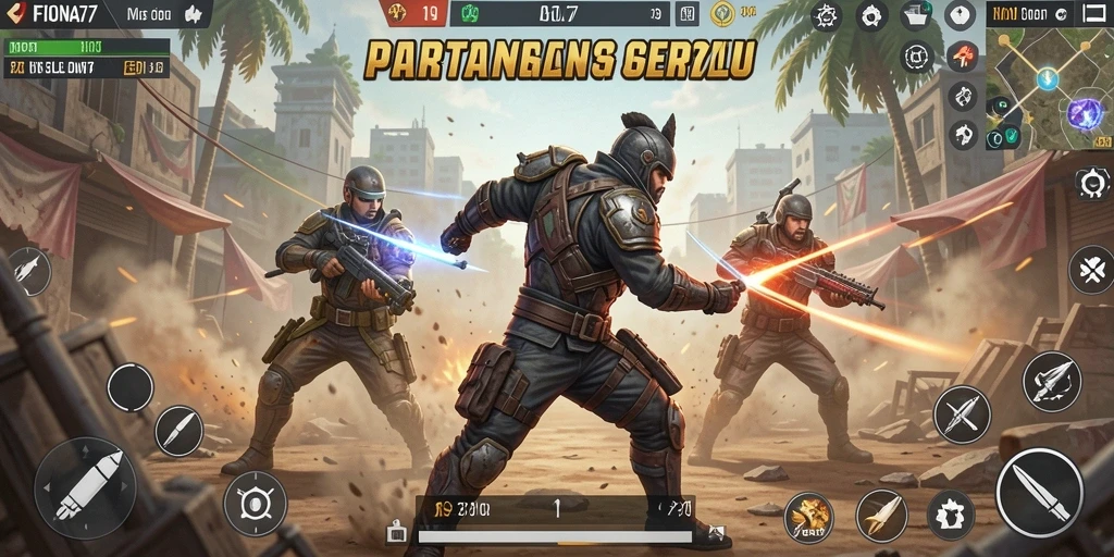 Tampilan gameplay <strong>FIONA77</strong> yang menegangkan di arena pertempuran.