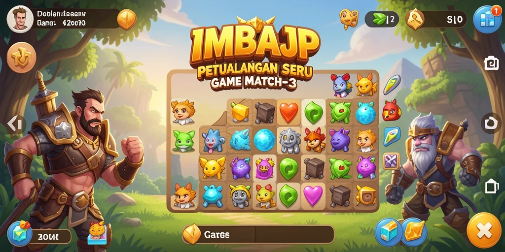 Tangkapan layar utama IMBAJP yang menampilkan gameplay Match-3 yang seru.