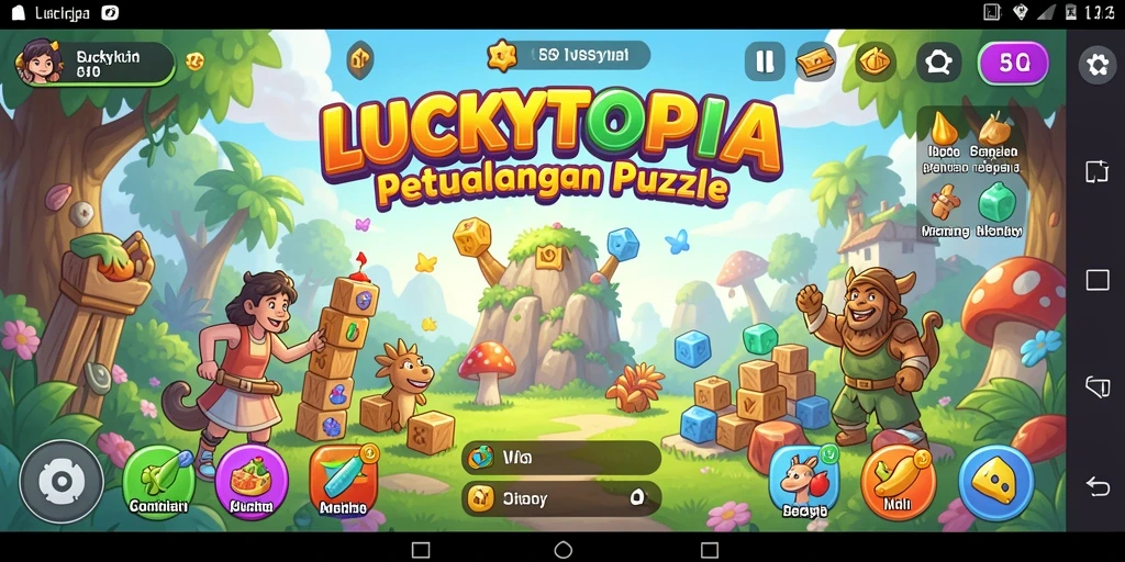 Tampilan gameplay dari LUCKYTOPIA menampilkan berbagai tantangan puzzle.