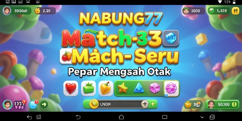 Tampilan seru gameplay Match-3 NABUNG77 yang penuh warna.