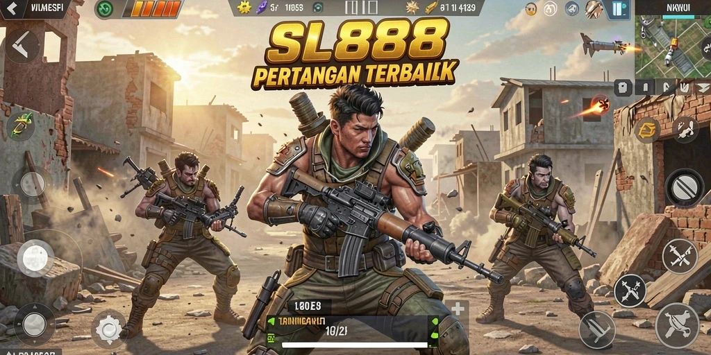 Tampilan aksi seru dalam game Battle Royale SL888.